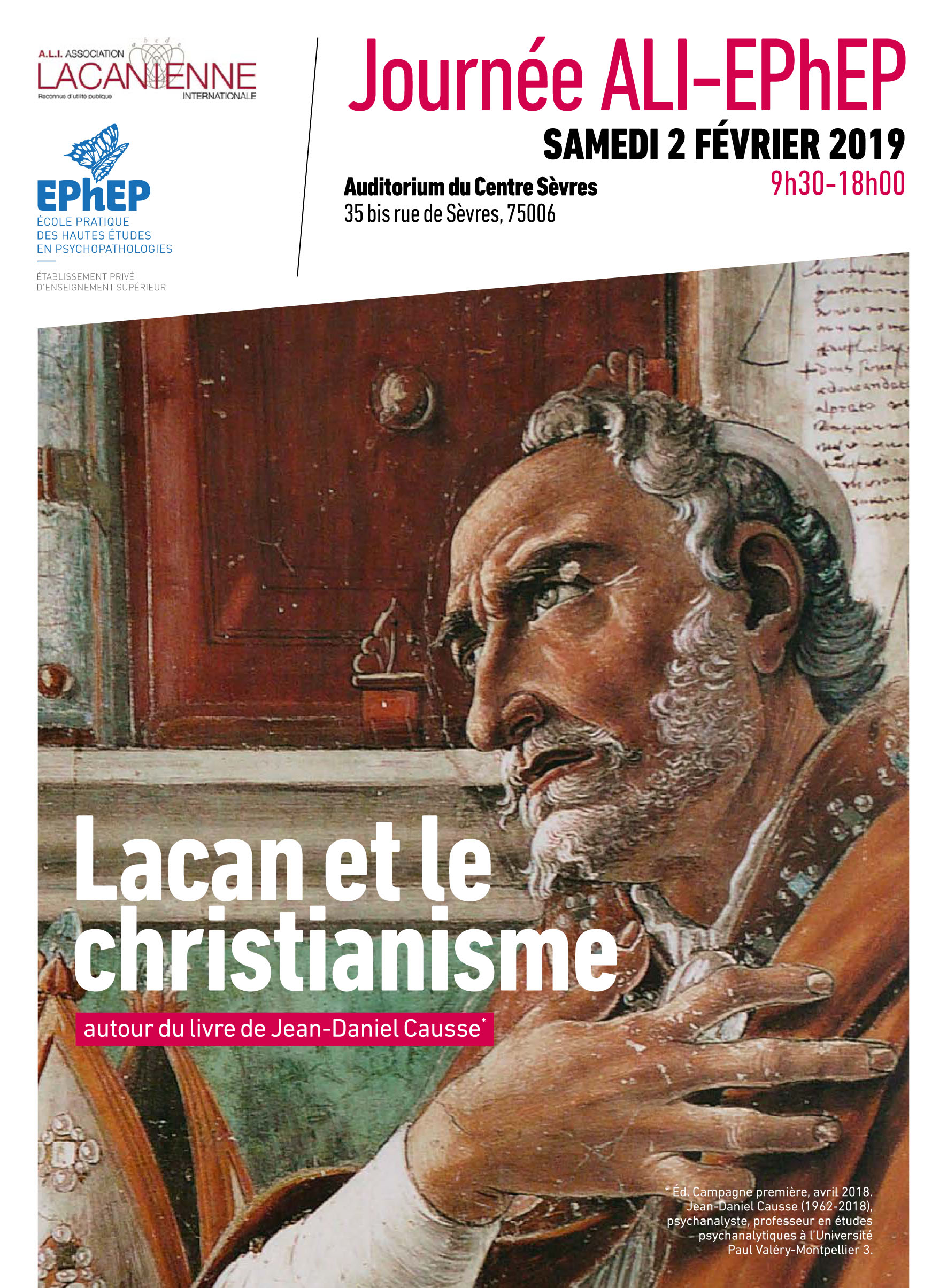 Affiche de la journée ALI-EPhEP 3lacan et le christianisme - 2019